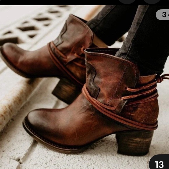 Freebird By Steven Casey Ankle Lace Tie Booties Boots- Brown Cognac Leather- 8 - Picture 1 of 11